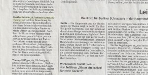 „Arbeitssuchend“ (Scan aus der SZ): Störfaktor im Textfluss