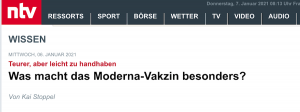 Bildschirmfoto der Ntv-Meldung mit Vakzin in der Schlagzeile