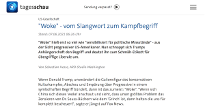 Bildschirmfoto eines Tagesschau-Artikels mit woke in der überschrift