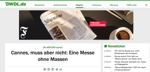 Bildschirmfoto des Dienstes DWDL