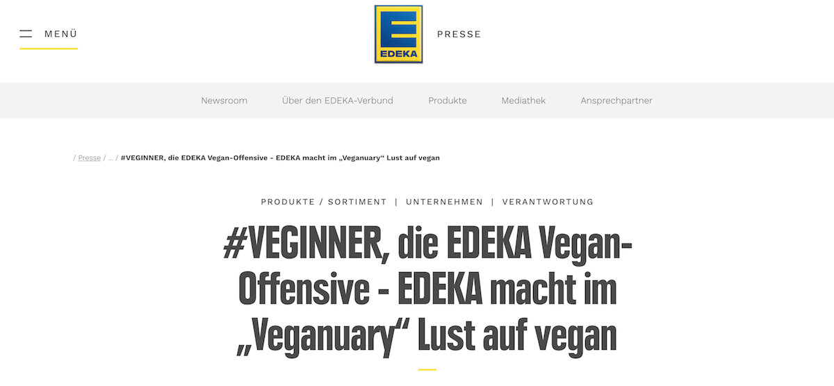 Bildschirmfoto der EDEKA-Webseie zum Veganuary